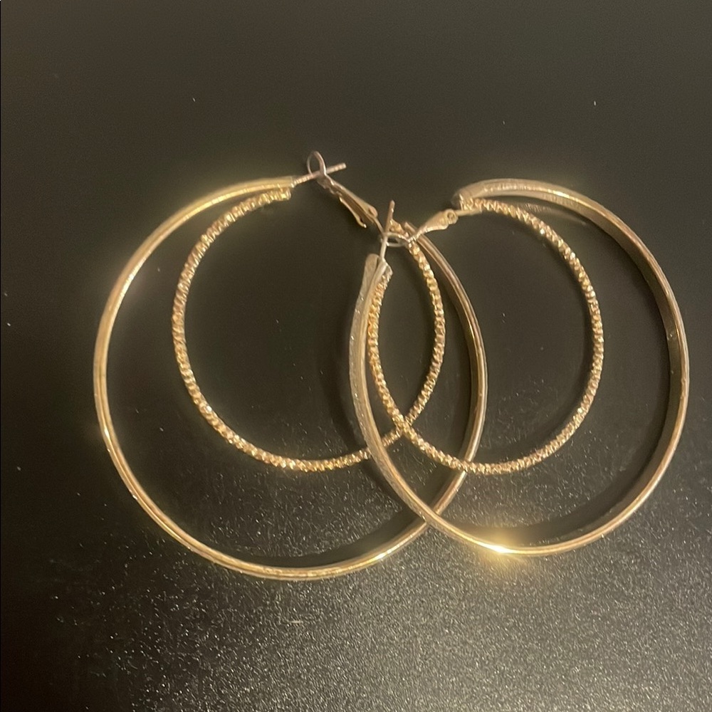 Gold Textured Hoop Earrings with Ribbed Design